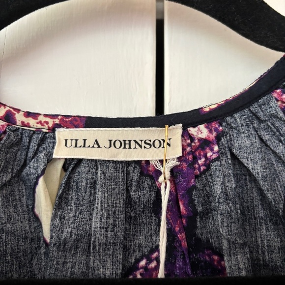 Ulla Johnson Arusi Top Plum Diamond‎ NEW Size 2 Cotton Poplin Ruffle Puff Sleeve - Picture 8 of 16